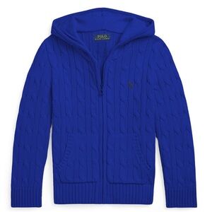 POLO RALPH LAUREN Little Boys Cable Cotton Hooded Full-Zip Sweater,‎ SIZE 7
